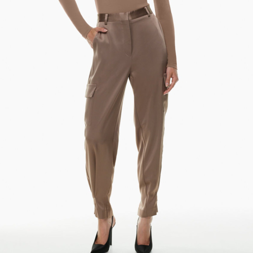 Babaton Refined Satin Cargo Pant Jogger in Deep Taupe Size 10